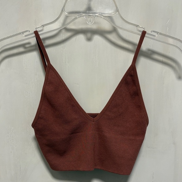 By Together Tops - By Together Brown Knit V-Neck Top Bralette S/M